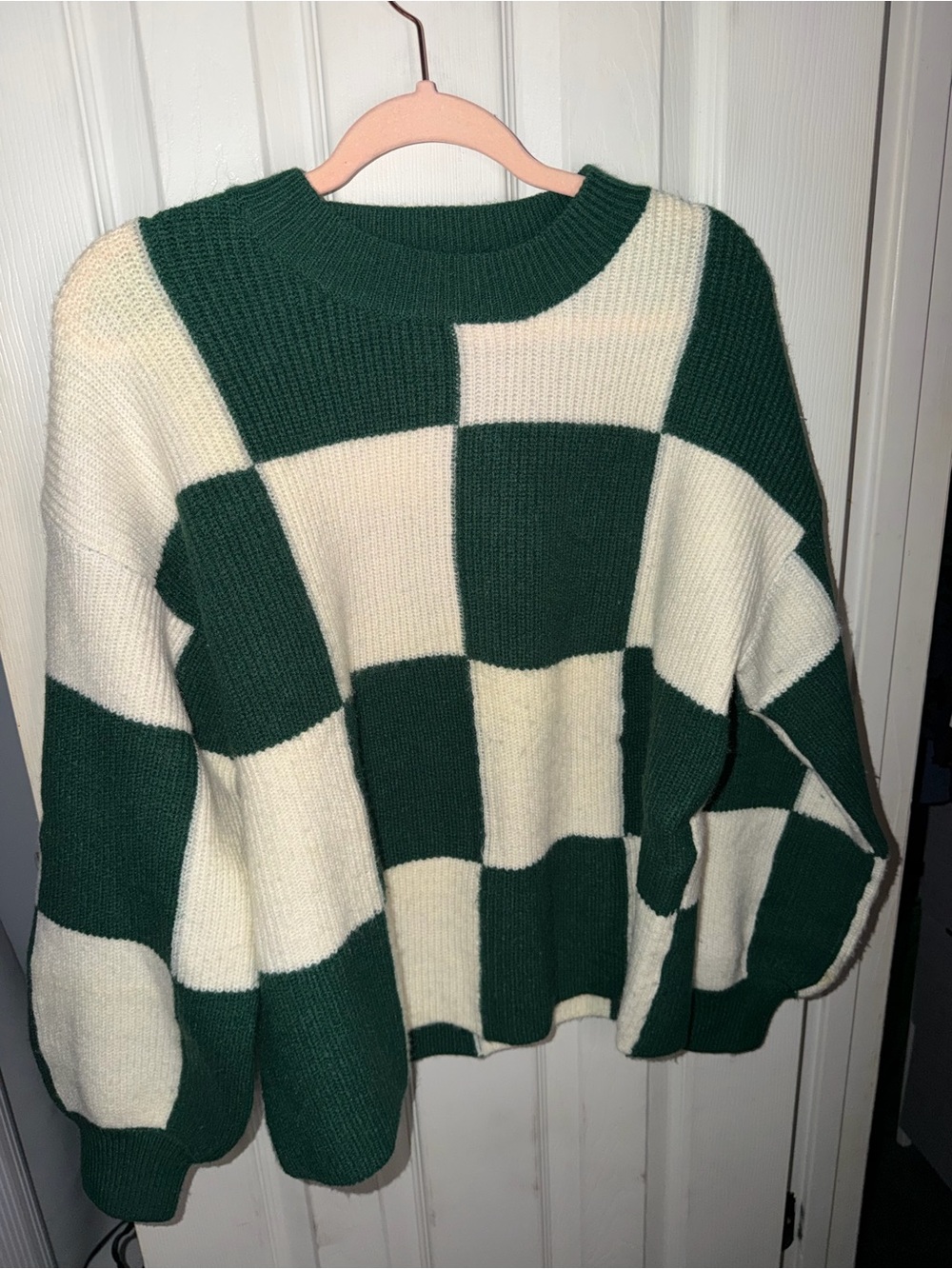 Beeson River Green and Cream Checkerboard Crewneck Sweater